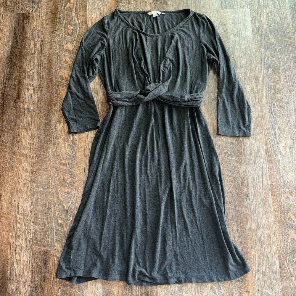 Boden Women's Grey Emma Twist Front Midi Dress 3/4 Sleeve Size large